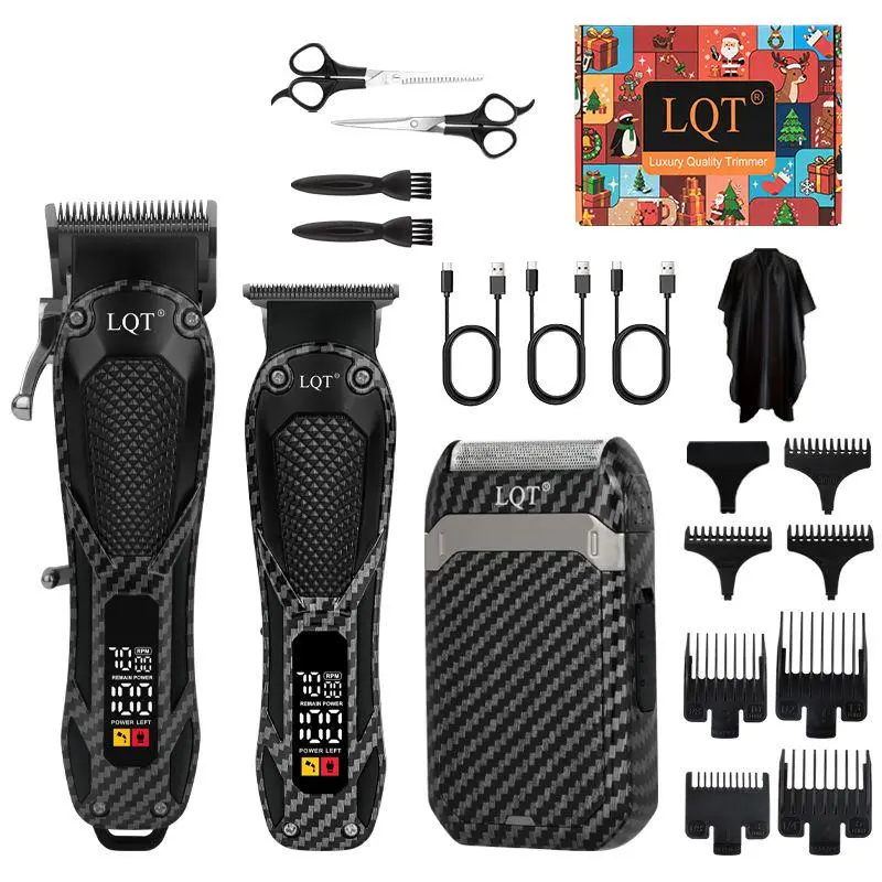 LQT Professional Electric Hair Clipper Set with LCD Battery Display Cordless Clipper Detail Trimmer Shaver Wireless Hairstyling Tool Kit for Home Salon Use Adjustable Fade Rechargeable Barber Approved Gift