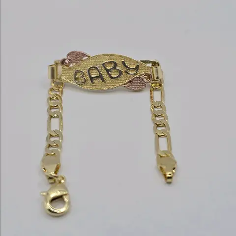 BRACELET  BABY ID with colors hearts figaro  style 6"inches small (KIDS) sizes gold-plated