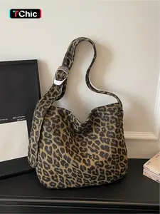 Distressed Leopard Print Canvas Casual Crossbody Bag - Durable Canvas + Retro Leopard Print, Adjustable Shoulder Strap, Spacious Interior, Lightweight, Perfect for Workwear, Casual Outfits