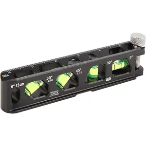 6 Inch  Torpedo Level with 4 Bubble Vials, V-Groove &  Rails, Black Aluminum Alloy Construction