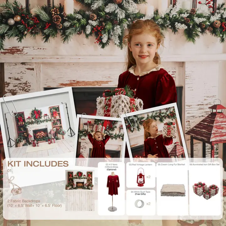 Kate Christmas Fabric Themed Props Fireplace Photo Kit, Camera Photography Backdrops Bundle for Cameras & Electronics Accessories