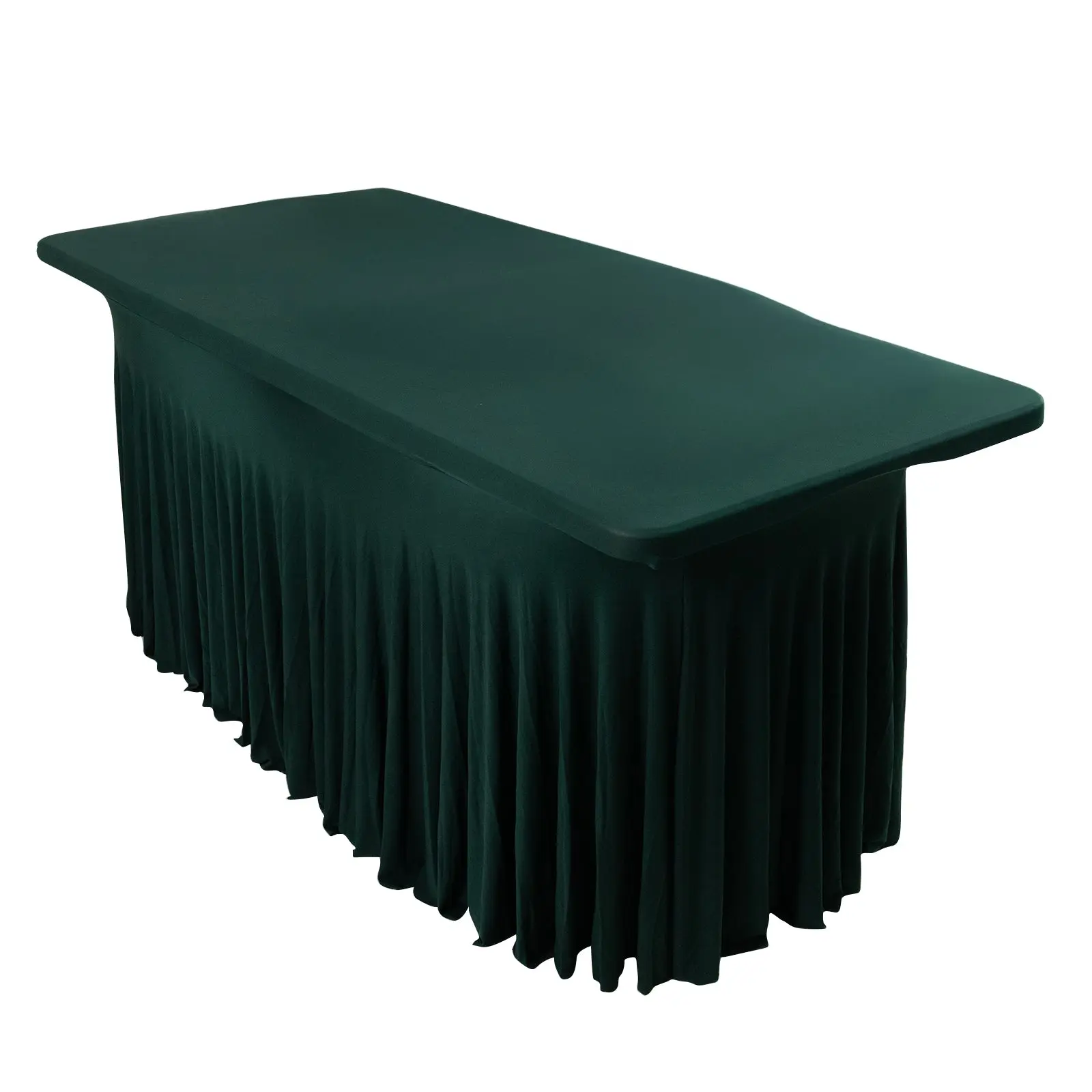 Spandex Rectangle Table Skirt, 72"x30" Hunter Emerald Green with Wavy Effect, Decorative Table Cover for Weddings, Festive & Party Supplies, Decor, Party Decorations