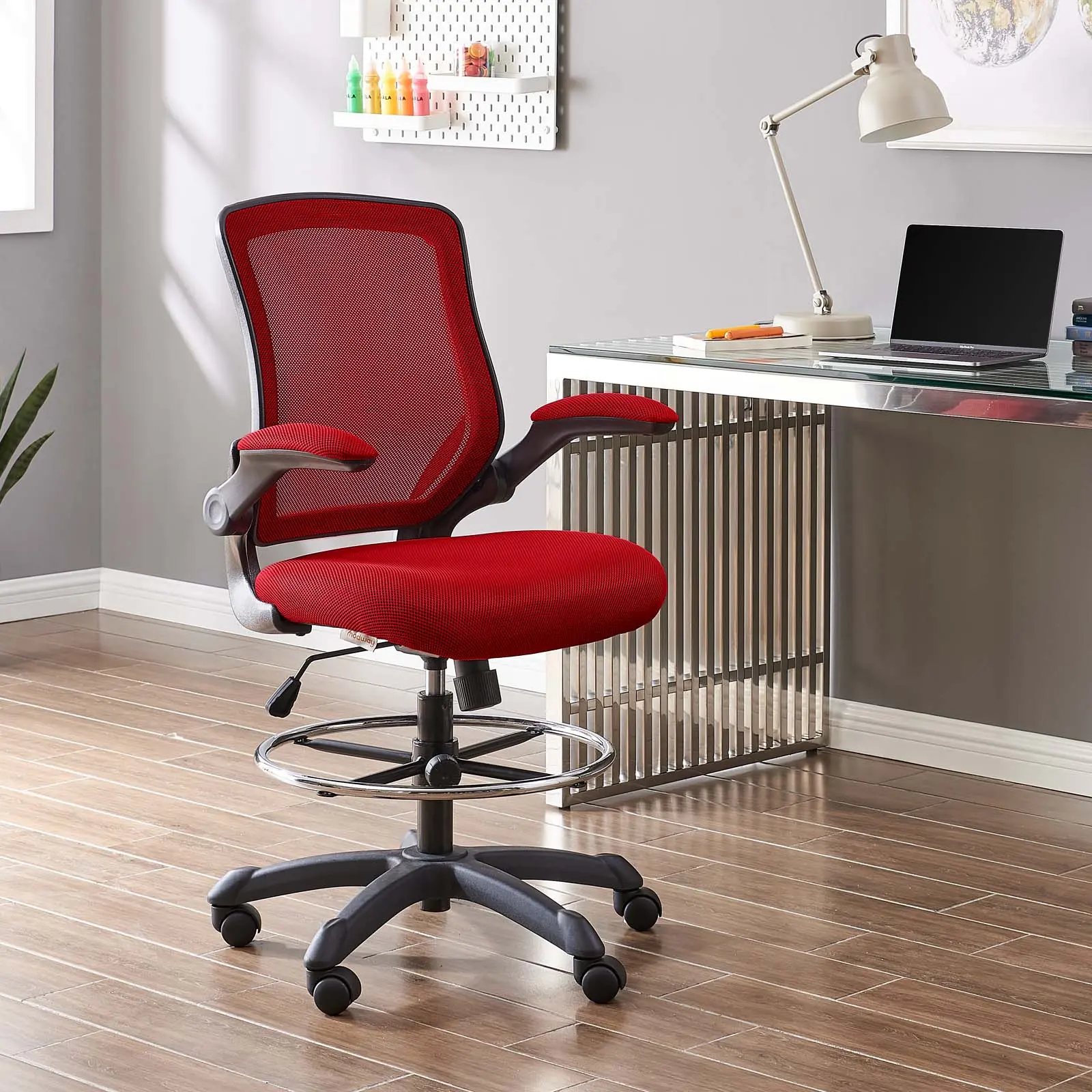 Modway Veer Drafting Chair in Red