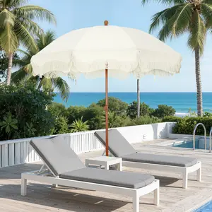 Phivilla Home 7ft Patio Beach Umbrella with Fringe, UPF 50+ Canopy, 8 High Wind Proof Fiberglass Ribs, Fully Assembled, Carry Bag Available Outdoor Aesthetic Round, SpringGlowUp