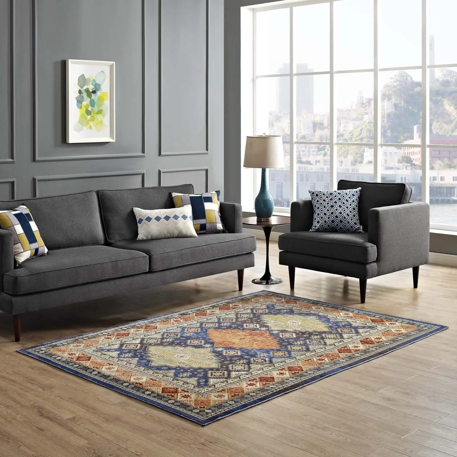 Modway Atzi Distressed Southwestern Diamond Floral 4x6 Ethnic Decorative Area Rug, Home Decor Floral-Shaped Household Textile Rug, Home Decor Rug