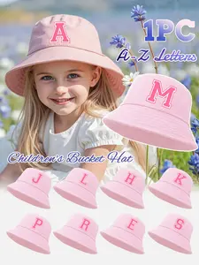 1PC Kids 26 Letters Print Fashion Bucket Hat, Comfortable Lightweight Sun Hat, Suitable for Girls for Back-to-School, Outdoor Camping and Travel in Spring and Summer, Ideal as Mother's Day or Birthday Gift