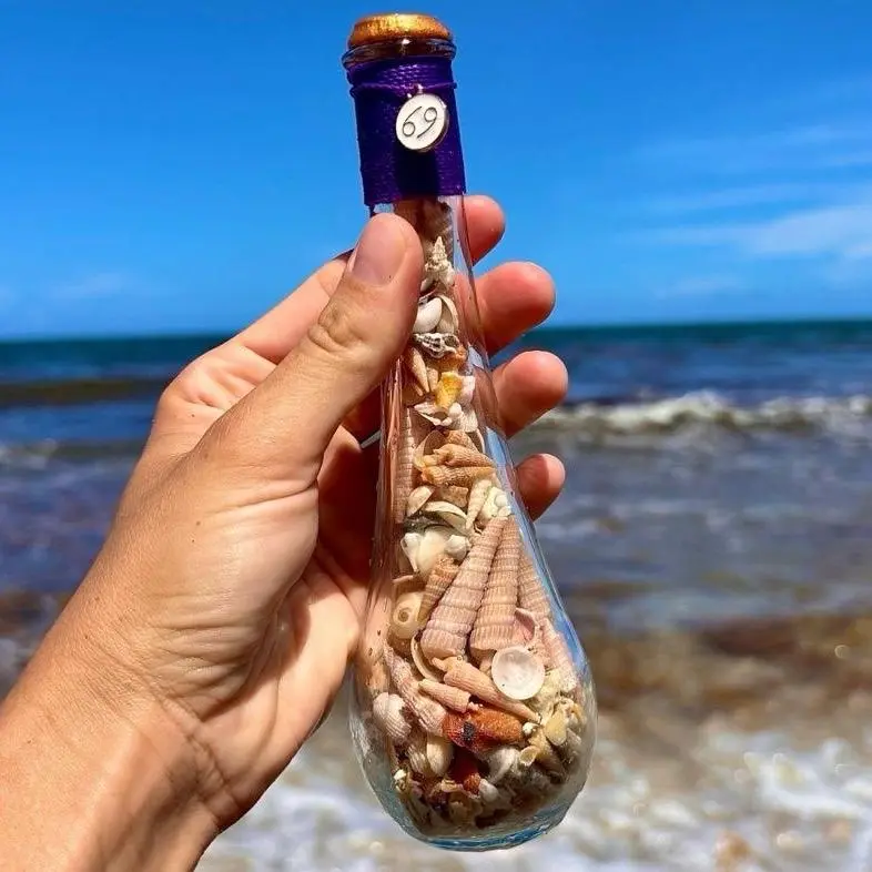 Handmade Mermaid’s Teardrop Seashell Glass Jar with Celestial Taurus Zodiac Charm - Unique Fairycore Home Supplies, Coastal Decor Curio Cabinet Accent, Beach Lovers’ Gift