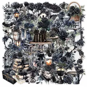 Gothic Rose Stickers, Vintage Transparent Waterproof Scrapbook Decals, Diary Writing, Journaling Stickers, Gothic Style Decor, Planner Elements