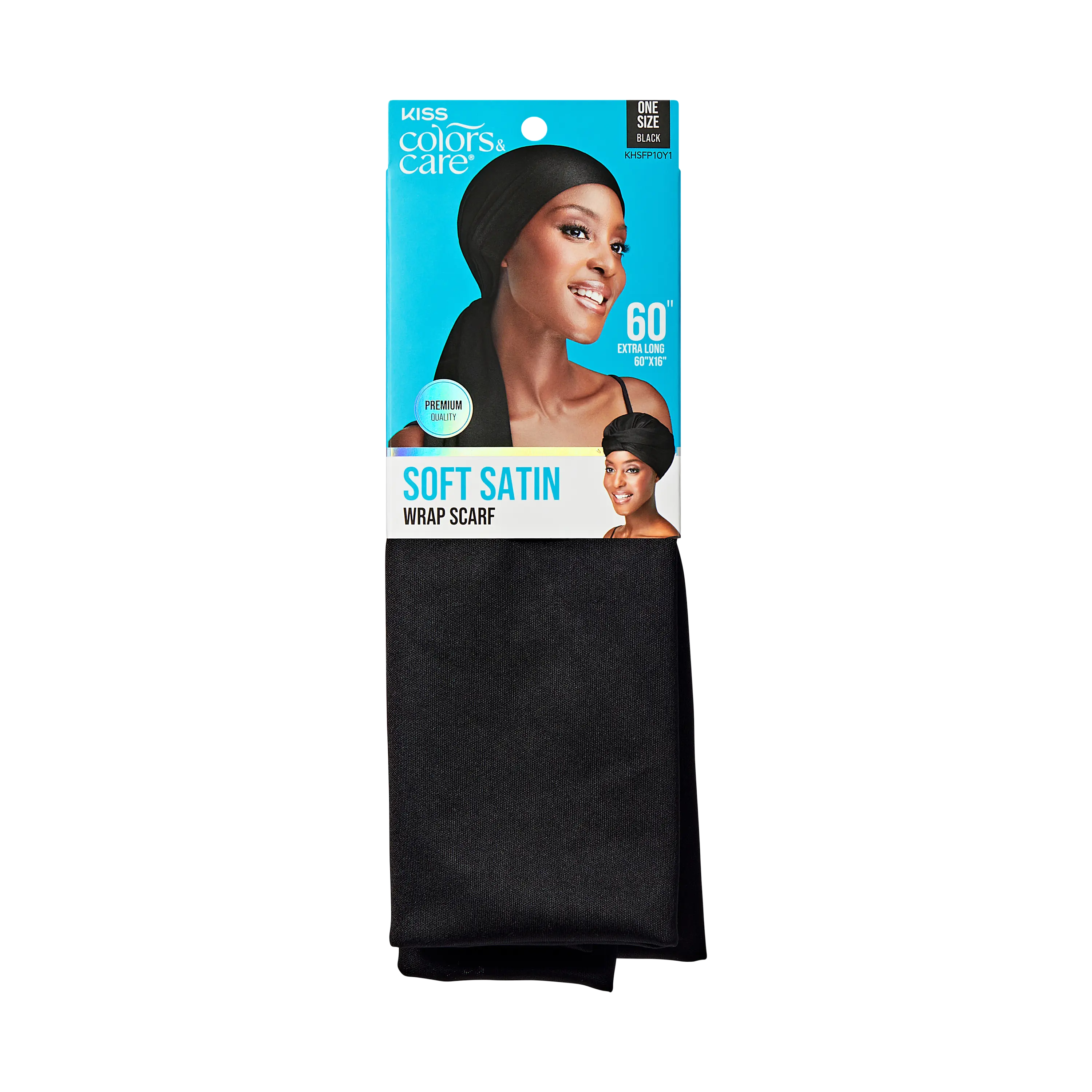 Kiss Colors & Care Satin Wrap Scarf - Black | Head Scarf, Hair Scarf, 60"L x 16"W, Hair Accessories