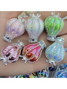 3pcs acrylic crown hot air balloon through-hole beads, heavy-duty rhinestone chain UV rainbow-coated hot air balloon, DIY phone chain bag chain car hanging decoration accessories, Beads Charms Accessories, Fashionable Charms