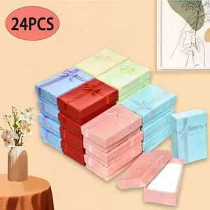 Jewelry Gift Box Set 24-Piece Durable Cardboard with Charm Bow & Ribbon for Rings Pendants Earrings Necklaces Ideal for Anniversaries Weddings Birthdays Assorted Colors 3.2 x 2.0 x 1.1 Inches tiktokshopspringglowup