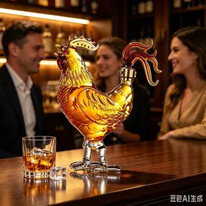 High-Luxury French Gaul Rooster Glass Whiskey Bottle, Beer Bottle-Shaped Drinkware for Kitchen Use, Beer Bottle-Shaped Glasses