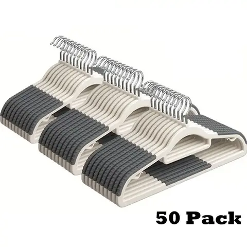 Heavy Plastic Non-Slip Hangers with Hook - 50/20/10 Pack Boxed Set, Flat Slim Holder Hangers & Pegs, Upgraded Grip Durable Minimalist Abs Plastic Hangable Organisers for Shirts, Pants, Home Storage Supplies