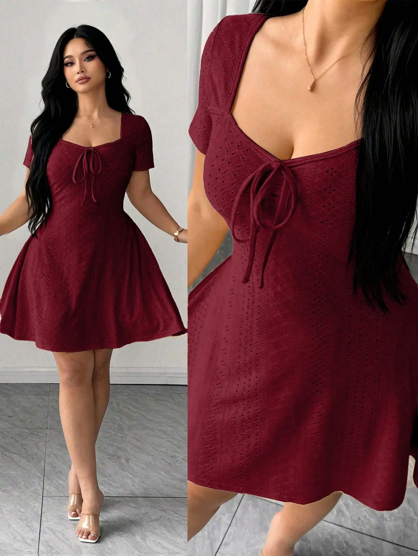 VINY Plus Size Fitted Solid Color Sweetheart Neck Twist Jacquard Dress Bodycon Elegant Party Date Night Cocktail Wedding Guest Fall Winter Fashion
