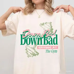 90s Retro Vintage Graphic Down Bad Crying At The Gym T-Shirts, Down Bad Shirt, Workout Shirt, Gym Shirt for Women  Unisex Crewneck Menswear