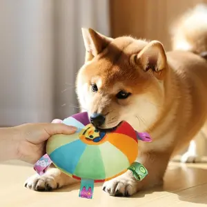 Plush Fabric Dog Frisbee, Durable Chew Sound-Making Bite-Resistant Interactive Training Ball Toy for Fun Training & Pet Engagement with Colorful Design