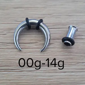Steel Silver Pincher and Single Flare Tunnel Septum Stretching Ear Plug Tapers Horseshoes Gauges 0g 1g 2g 4g 6g 8g 10g 12g 14g kit set conch