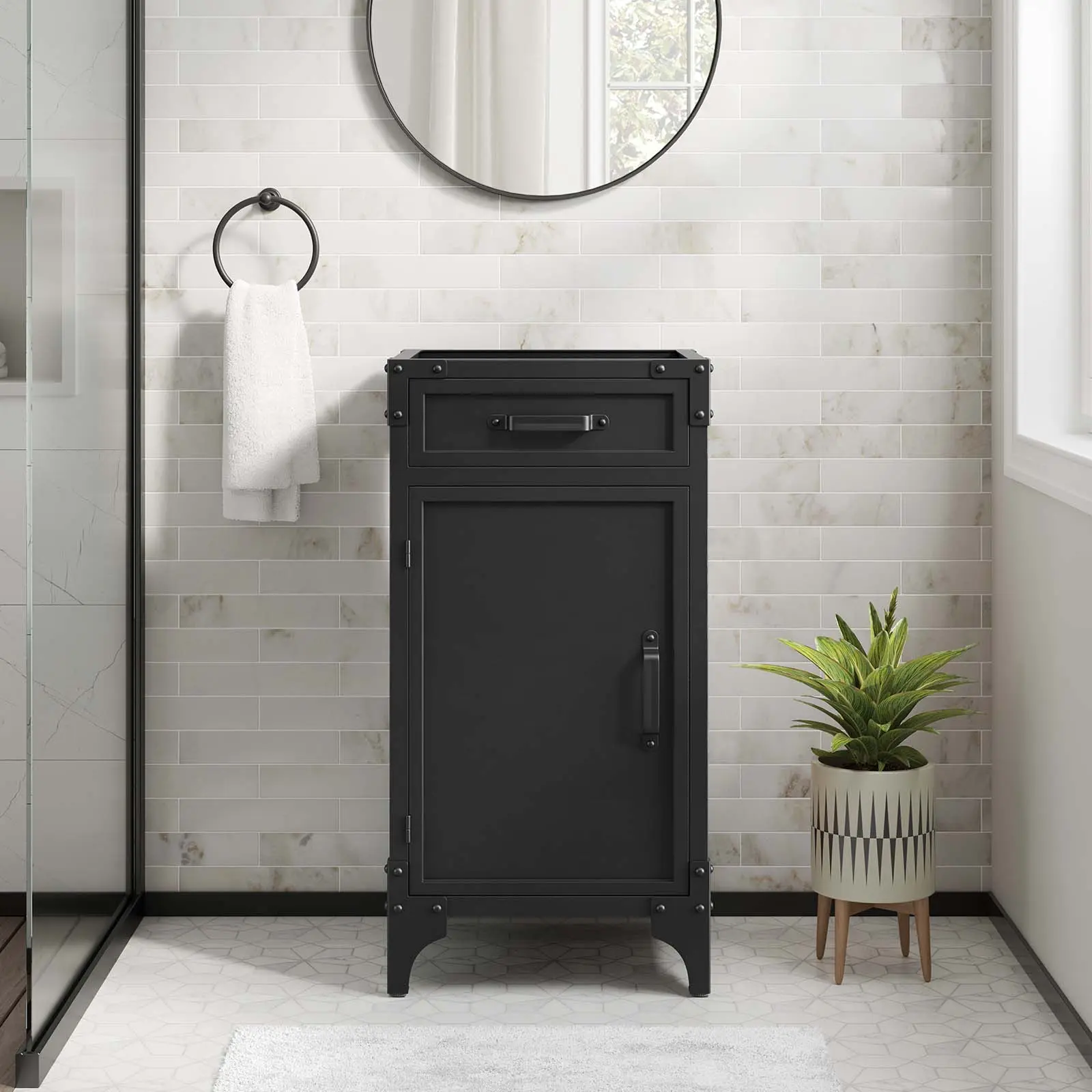 Modway Steamforge 18" Modern Wood & Metal Home Bathroom Vanity Storage Cabinet - Sink Basin Not Included, Black Walnut Finish, Helps Organize Bathroom Essentials