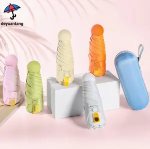 6-Rib Capsule Folding Umbrella - Manual Open Compact Travel Umbrella with Round Handle, Lightweight & Portable Design, Multi-Color Options for Commuting, Outdoor, Casual Use, Commuting Accessory, Fashionable Umbrella, Streamlined Design, Outdoor Accessory