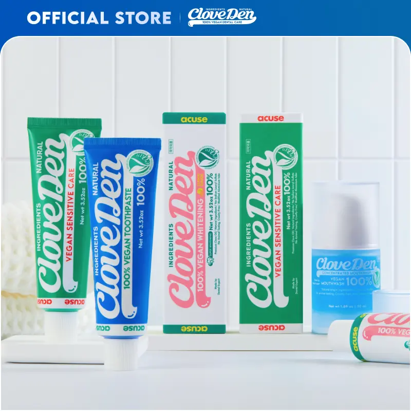 CloveDen Premium Vengan Dental Care - Gum & Sensitive & Whitening Care Toothpaste, 100X Concentrated Mouthwash
