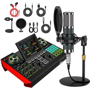 tenlamp Podcast Microphone Bundle with Live Sound Board Audio Mixer, 3.5mm Condenser Microphone (P15), Voice Changer & Denoiser for PC/Phone Live Streaming