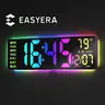 <Backtoschool>EASYERA 16.5" Large RGB Digital Wall Clock with Remote Control RGB Atmosphere Lights 11 Scenes Dual Alarms LED Display for Livingroom Classroom, Office, Game, Craft Room, Game-Changer for Seniors & Elderly, Grey & Kids