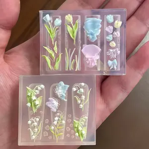 Tulip Bellflower Nail Art Mold, Butterfly Petal Bow 3D Embossed Design, Transparent Silicone Molding Tool, Creative Nail Decoration
