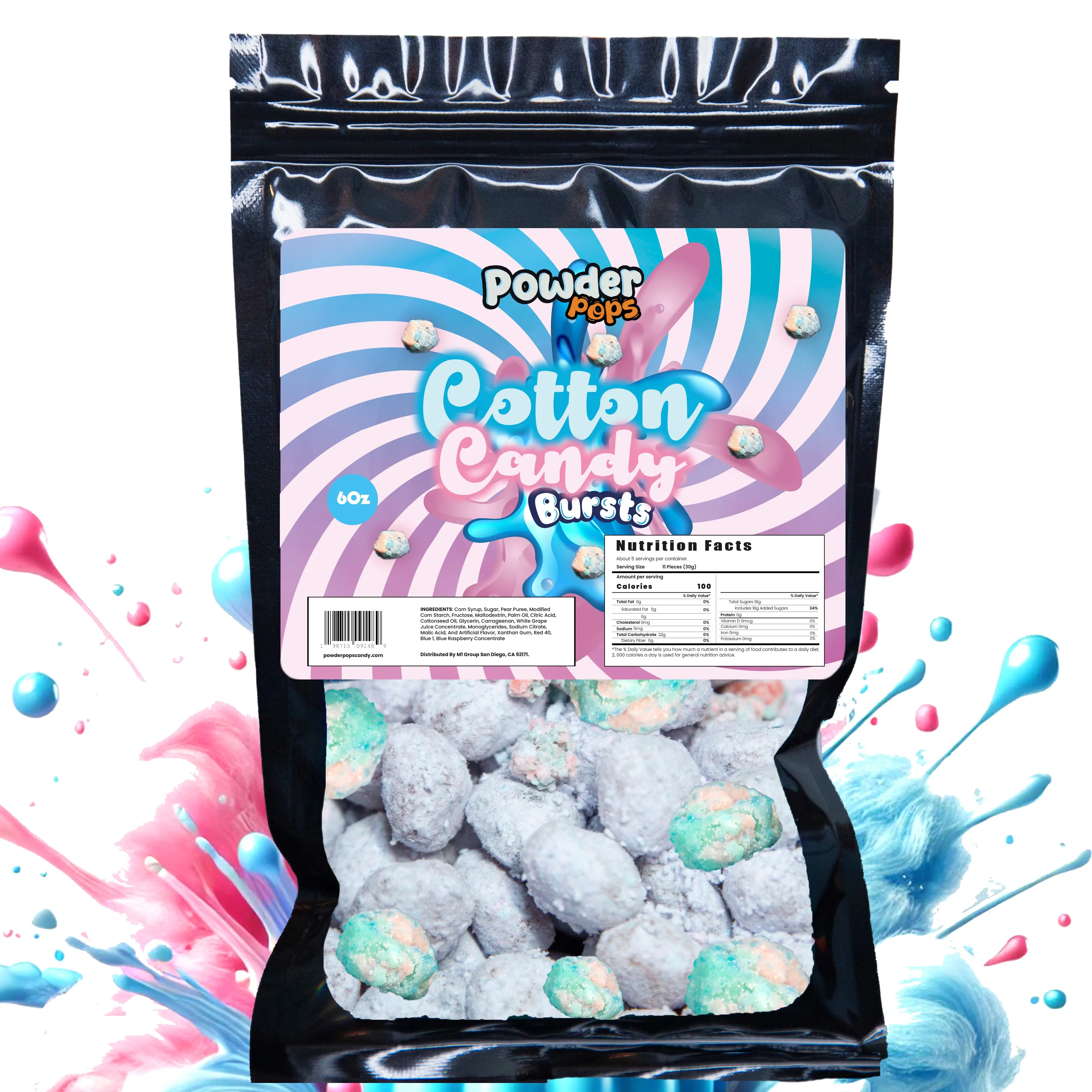PowderPops Cotton Candy Gusher Bursts 6OZ Sweet Viral FruitCandy 6OZ