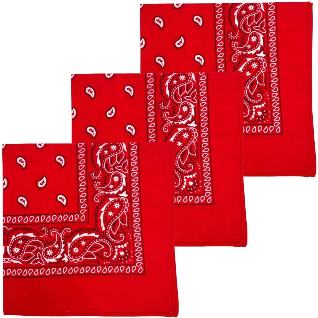 3-Count 100% Cotton Large Bandana Set for Men & Women, 22"x22" Paisley Pattern Multi-Use Handkerchief-Headband Scarf (Selfie Accessory Compatibility)