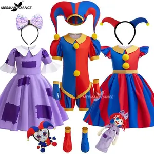 Halloween Amazing Girl Digital Circus Pomni Cosplay Costume Disguise Joker Headwear Dolls Carnival Fancy Red Blue Clown Dress Up