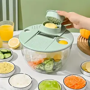 Ultimate 3-in-1 Salad Spinner & Mandoline Slicer, Large 5.3 Qt Stainless Steel Bowl, Vegetable Chopper, Grater & Strainer Set with Interchangeable Blades, Multipurpose Kitchen Gadgets