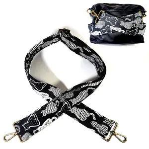 Cross Body Cat on Black Guitar Style Bag Strap - Cats Guitar Style Bag Strap