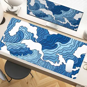 Ocean Wave Blue Abstract Art Desk Pad Gaming Mousepad XXL Mouse Pad For Laptop Desk Mouse Pad Extra Large With Non-Slip Rubber Base Stitched Edges Surface For PC Gamers Office Workers & Home Use Holiday Gift Idea
