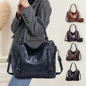 Women's Spacious Shoulder Bag with Detachable Strap, PU Leather Handbag Solid Color Crossbody Bag with Small Purse for Shopping and Gifts