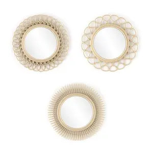HomeGoods 3 Piece Light Natural Faux Woven Wicker Round Traditional Mirror Set