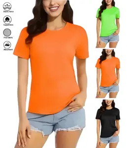 Buttery Soft Workout Tee for Women - dri fits short-sleeved round neck woman outfit casual basic short sleeve t-shirt solid color quick drying sporty t shirt elastane fabric Ultra Breathable & Stretchy Shirt, sweatshirt Gym Daily Wear Orange Color