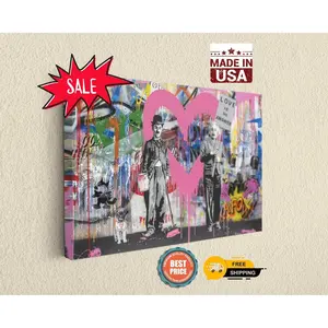 Chaplin and Einstein | Graffiti Canvas Art | Behind the Curtain Reproduction Wall Hangings Wall Decor -HAND CRAFTED-