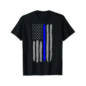Vintage Thin Blue Line Shirt Police Support USA Flag T-Shirt