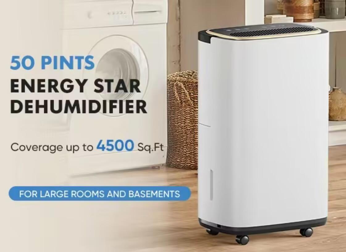 Crafted Comforts Dehumidifier 50 Pint Portable Dehumidifier for Basement, Bedroom, and Large Room with Drain Hose Crafted Comforts Dehumidifier 50 Pint Portable Dehumidifier for Basement, Bedroom, and Large Room with Drain Hose