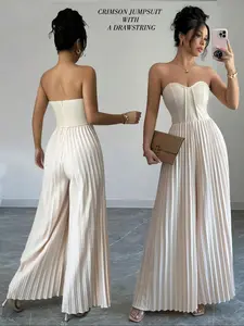 Women's Plain Tube Jumpsuit, Elegant Romantic Wide Leg Jumpsuit for Party Holiday Wedding Guest, Ladies Clothes for All Seasons, Womenswear