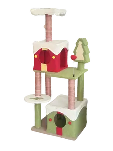 Christmas Cat Tree Tower for Indoor Cats, Holiday Cat Condo with Scratching Posts, Cozy Cat House, Multi-Level Climbing Tower, Cute Xmas Cat Furniture