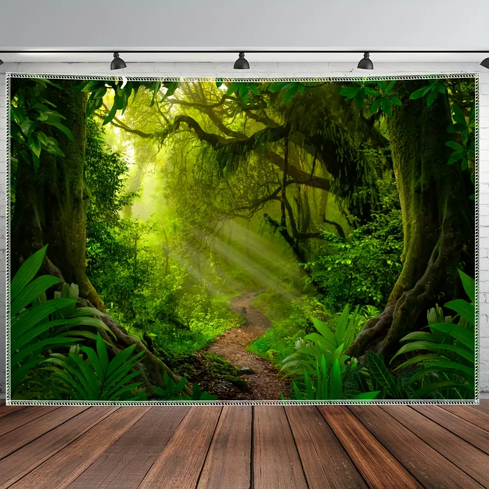 Nature Theme HD Print Polyester Tapestry - Mysterious Forest Sunshine Backdrop, Green Light Banner, Home Decor Wall Hanging for Living Room, Wedding Party Event Studio Photography Prop
