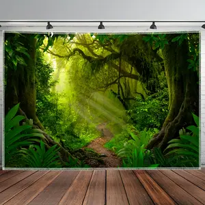 Mysterious Forest Sunshine Backdrop Nature Landscape Backdrop Green Light Background Cloth Scenic Tapestry Wall Hanging Photography Background Polyester Fiber Living Room Bedroom Office Party Event Studio Prop Wall Art