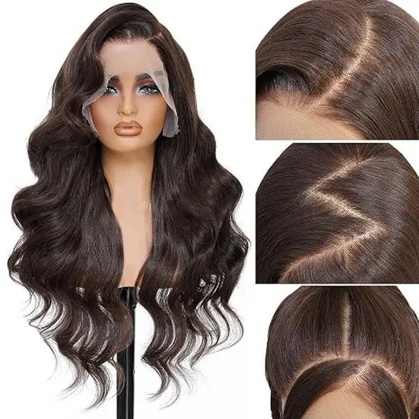 13x6 Chocolate Brown Lace Front Wigs Pre Plucked 28 Inch Body Wave 100% Futura Premium HD Lace Wig Synthetic Wigs For Women Ready Wear Wig Beginner Friendly Daily Party Use