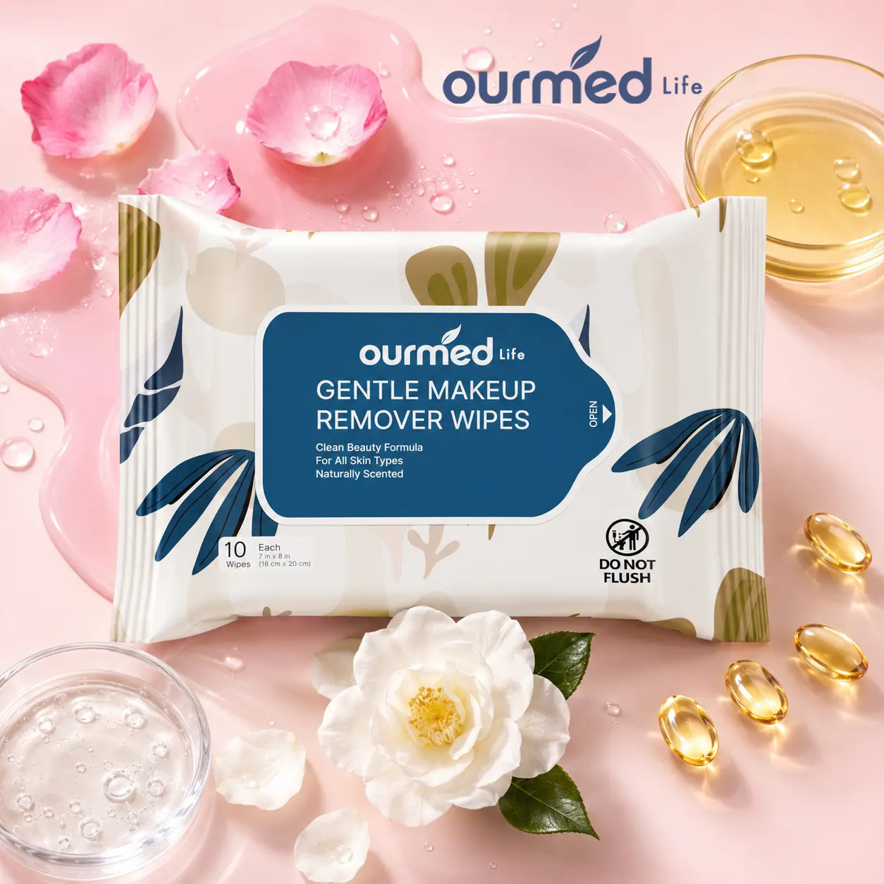 Ourmed Life Makeup Remover Wipes 3-Pack,Biodegradable Plant-Based Wipes with Hyaluronic Acid & Vitamin E Alcohol-Free Facial Cleansing Wipes Remove Waterproof Mascara, Gentle for Sensitive Skin, 30/60 Count | Korean Skincare summer