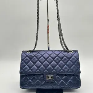 Pre-owned CHANEL leather Shoulder Bags Reissue 2.55 Flap Bag Quilted Blue Metallic Aged Calfskin