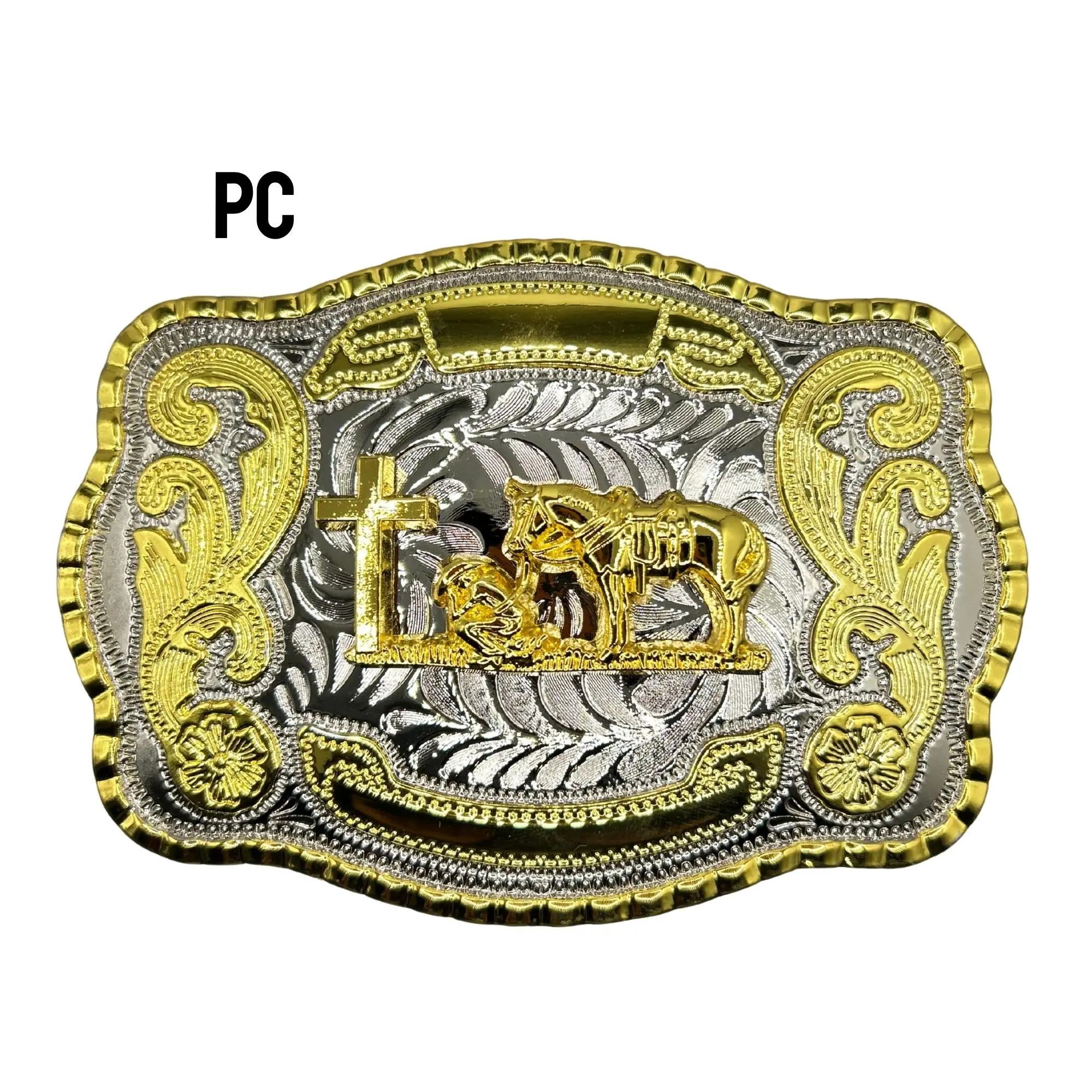 Zinc Alloy Western Belt Buckle with Cross Cowboy and Horse Design WMG Praying Cowboy Cross Rodeo Belt Buckle, Zinc Alloy, Fits  main image 2