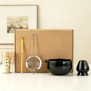 5-In-1 Japanese Matcha Tea Set, Tea Making Tools, Ceramic Matcha Bowl with Spout, Bamboo Whisk, Tea Sieve, Scoop & Whisk Holder, Beginner Friendly