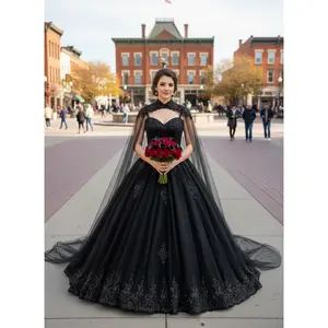 Shana 3 in 1 Convertible Black Wedding Dress, Custom 2 in 1 Reception and Ceremony Black Wedding Dress with cape, Custom Black Wedding Dress