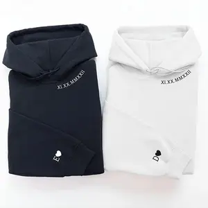 Custom Embroidered Roman Numeral Hoodie, Couple Hoodie Initial On Sleeve, Anniversary Year, Custom Valentine’s Gift